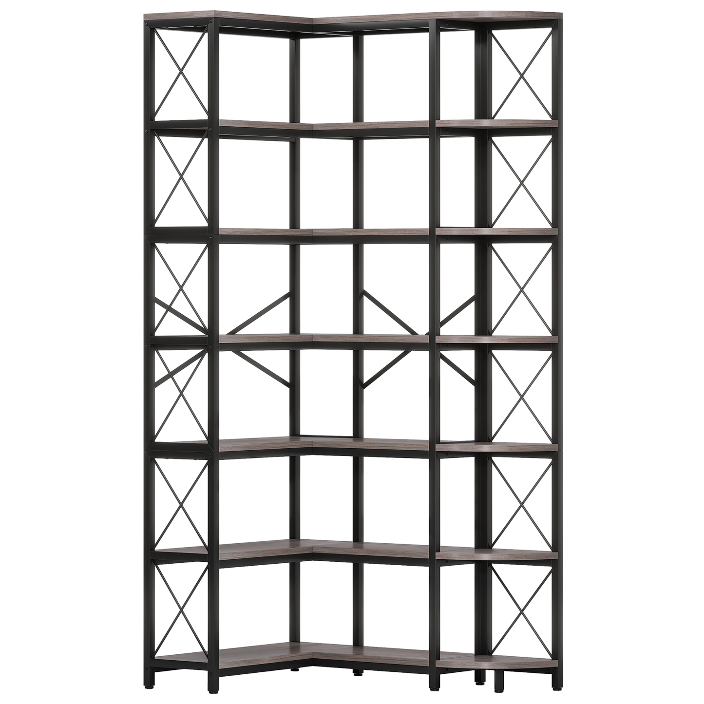 VANOMi 7-Shelf Reversible Corner Bookcase Grey Black