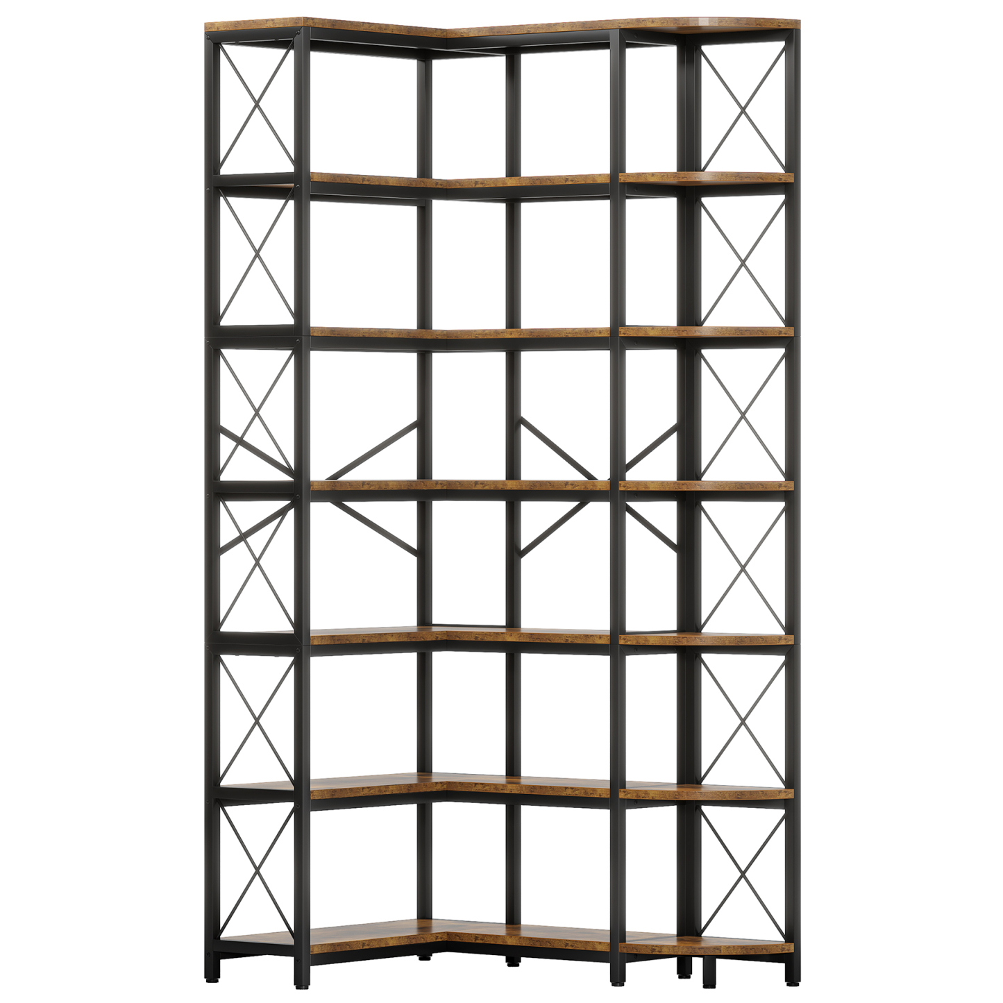 VANOMi 7-Shelf Reversible Corner Bookcase Rustic Brown