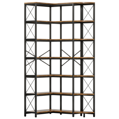 VANOMi 7-Shelf Reversible Corner Bookcase Rustic Brown