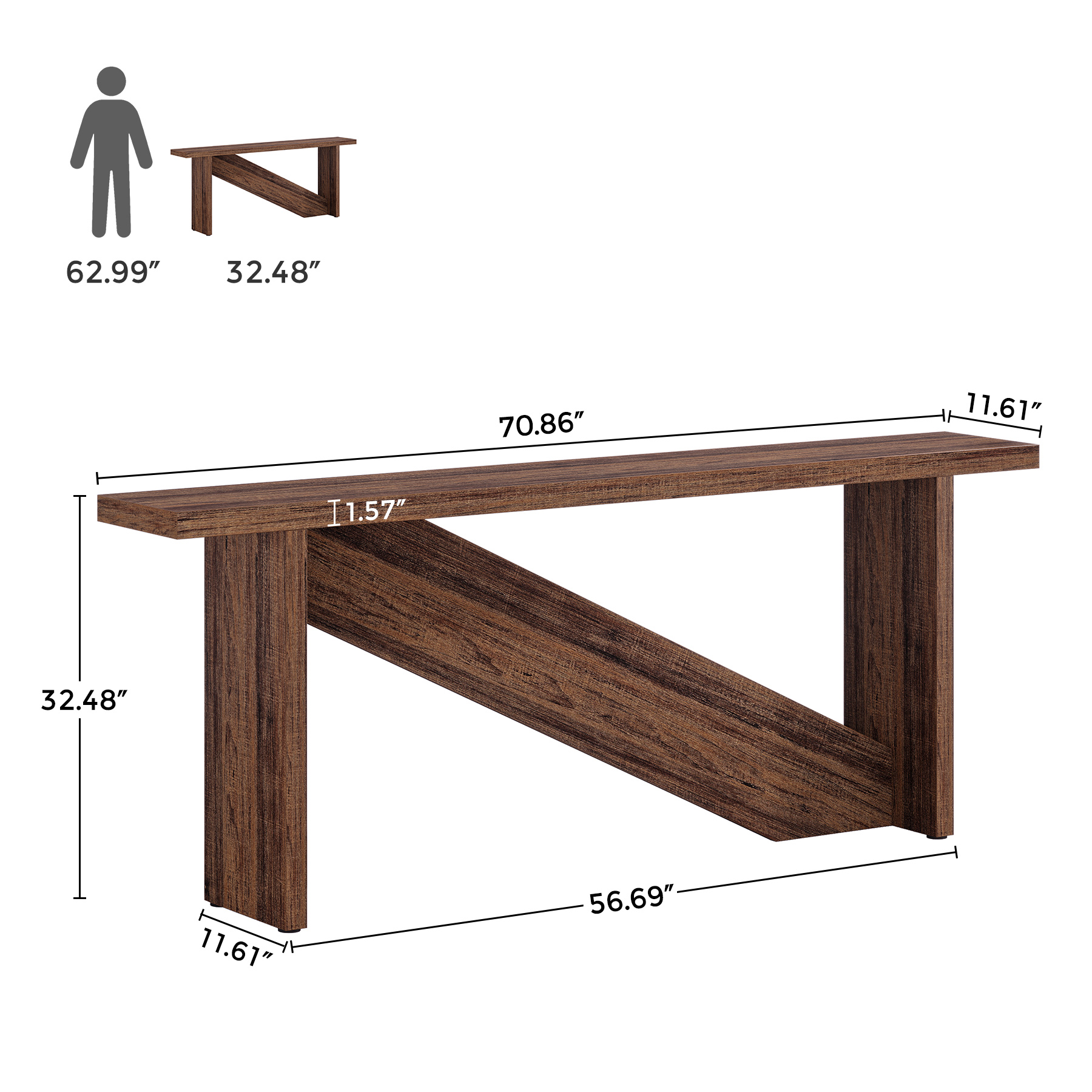 VANOMi 70.86" Rustic Industrial Console Table with Smart LED Lights Size