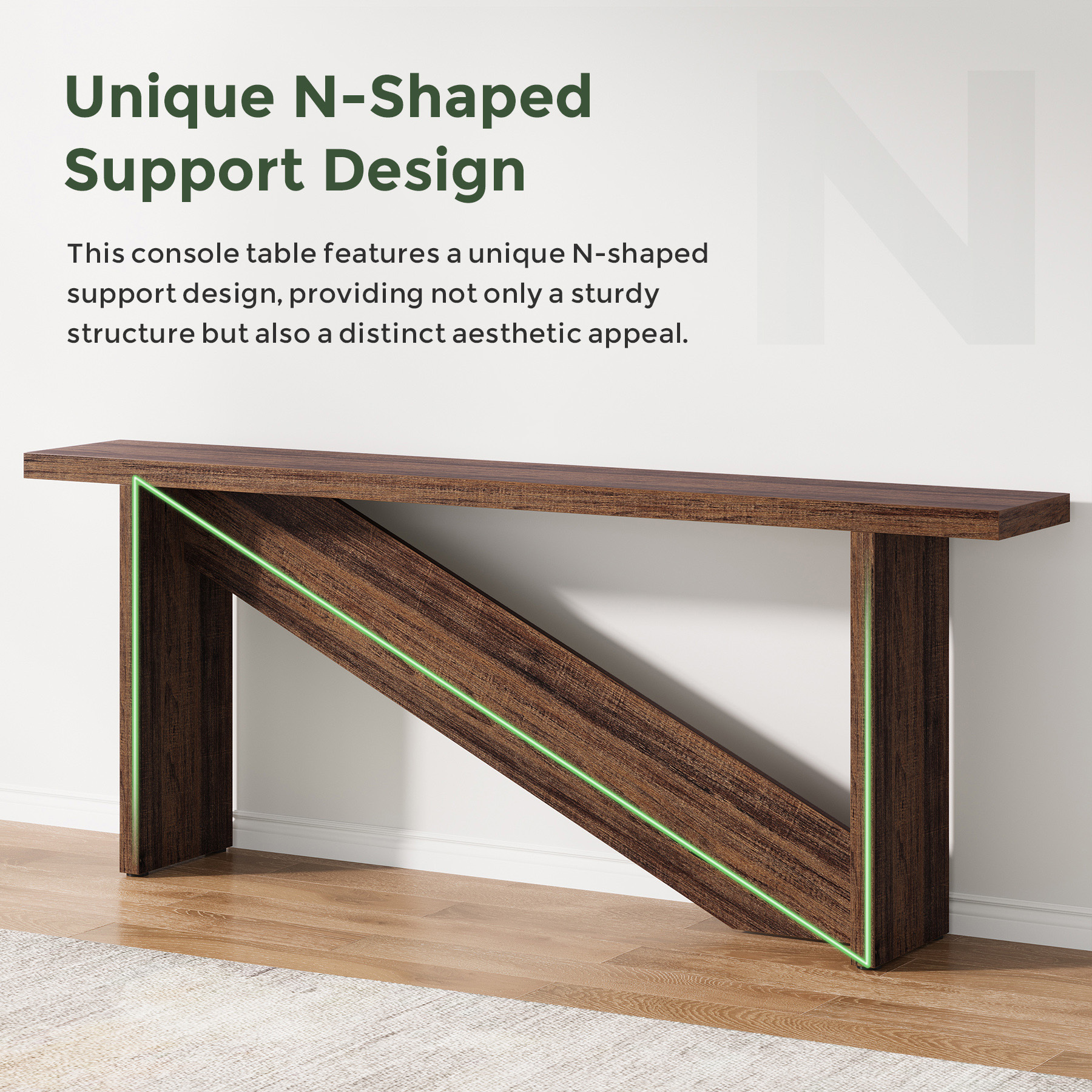 VANOMi 70.86" N-shaped Rustic Industrial Console Table with Smart LED Lights