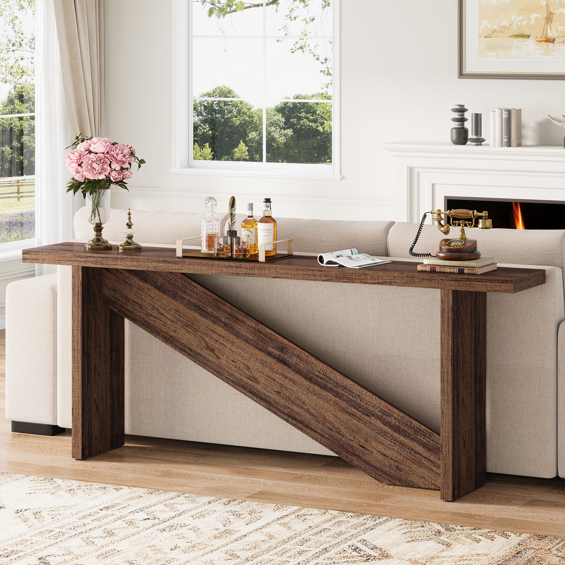 VANOMi 70.86" Rustic Industrial Console Table with Smart LED Lights for Sofa