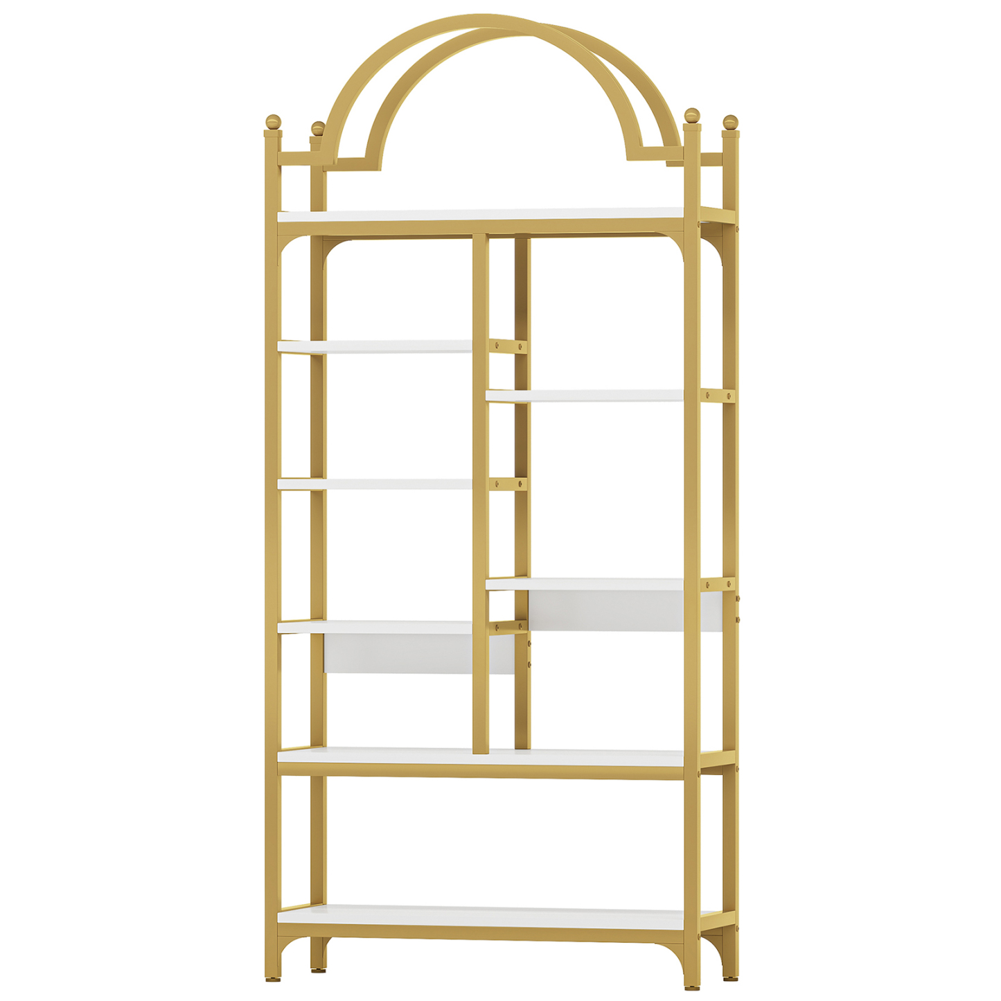 VANOMi 71" Tall Arched Industrial Bookshelf, 8-Tier Display Shelf for Living Room, Bedroom, Office, Kitchen