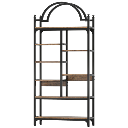 VANOMi 71" Tall Arched Industrial Bookshelf, 8-Tier Display Shelf for Living Room, Bedroom, Office, Kitchen