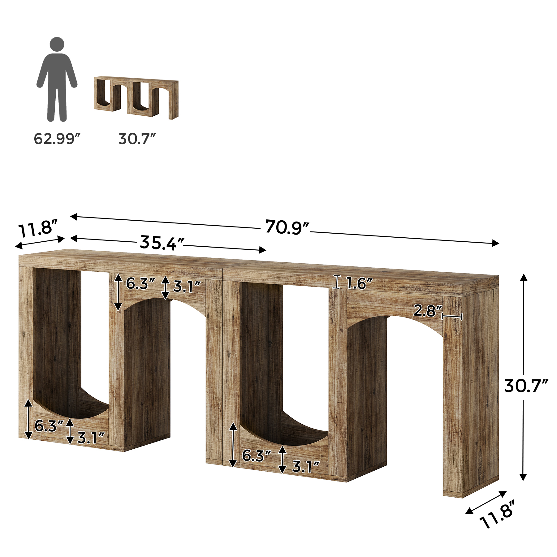 71'' Modern Farmhouse Console Table for Living Room, Entryway & Hallway Size
