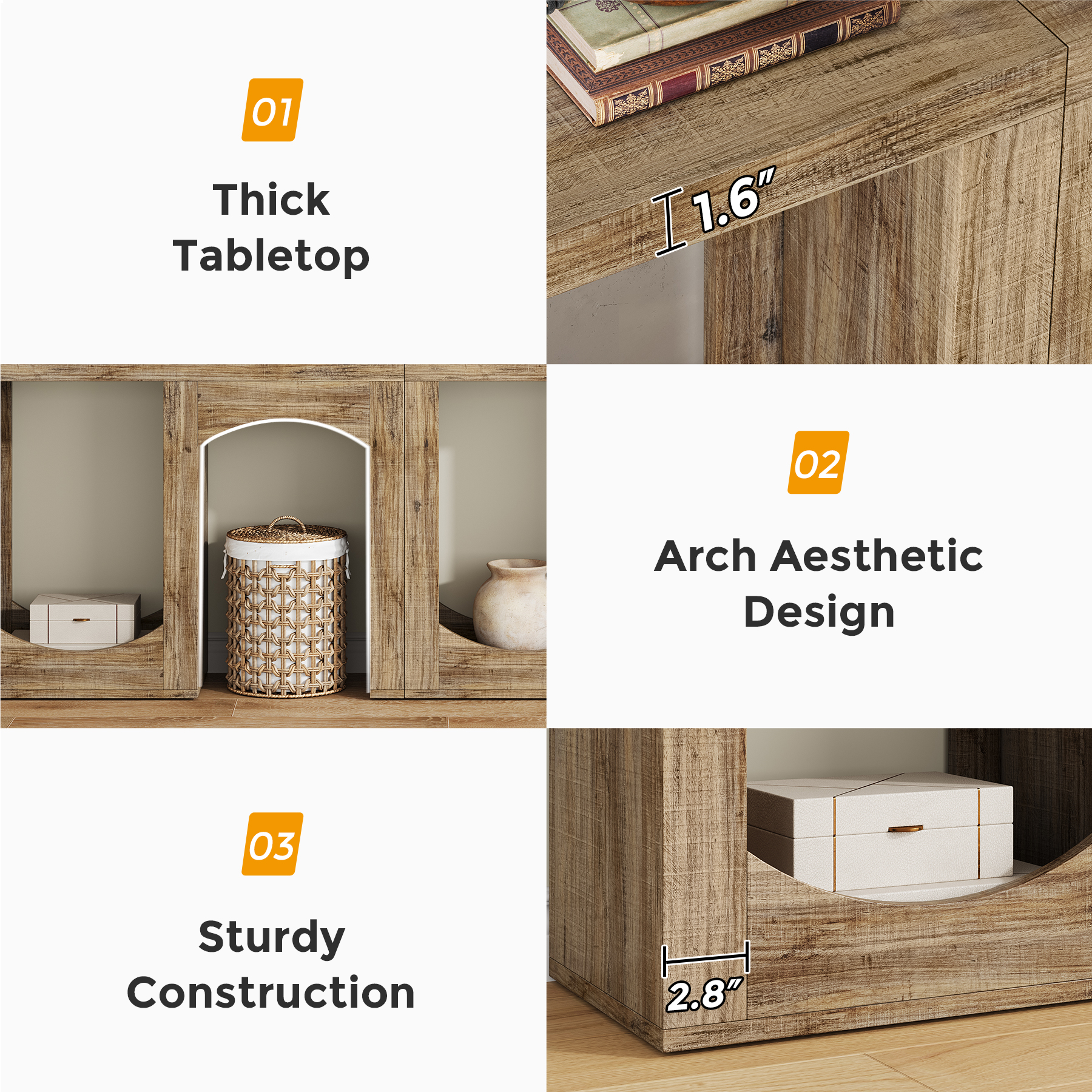 71'' Modern Farmhouse Console Table for Living Room, Entryway & Hallway VANOMi