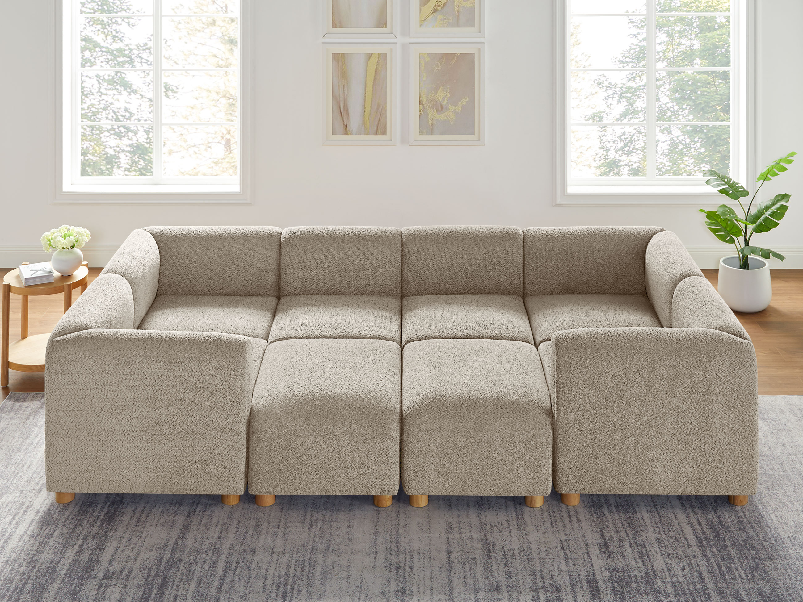 VANOMi 8-Seater Oversized Camel Boucle Modular Sofa with Ottoman