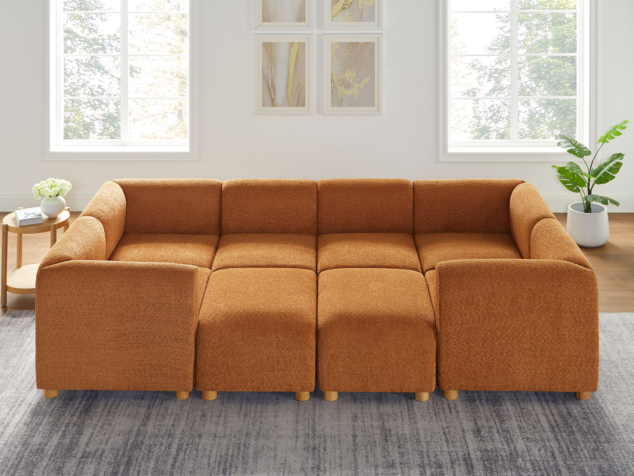 VANOMi 8-Seater Oversized Curry Boucle Modular Sofa Bed with Ottomans