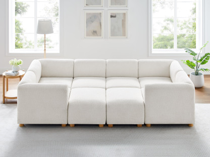 117'' 8 Seat White Boucle Modular Sofa Bed with Ottomans VANOMi