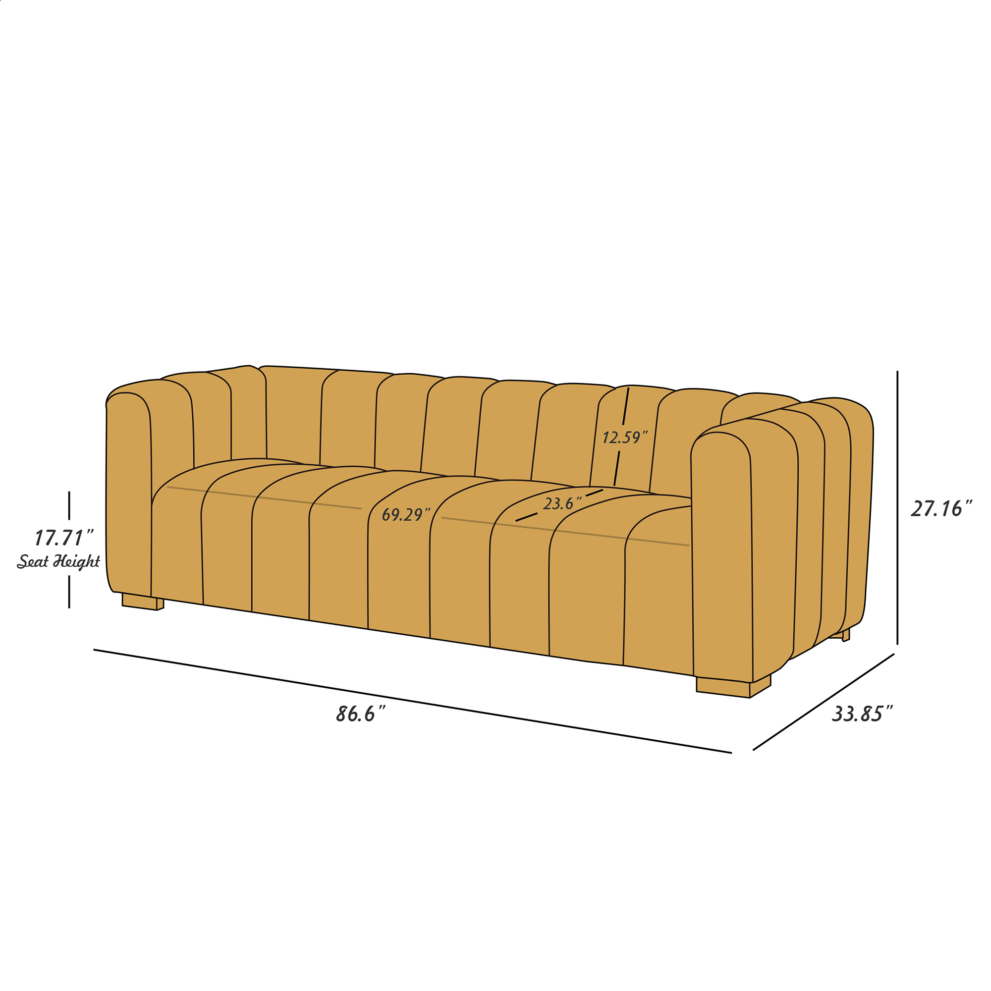 86.6'' 3-Seat Premium Velvet/Boucle Fabric Upholstered Sofa with Metal Legs