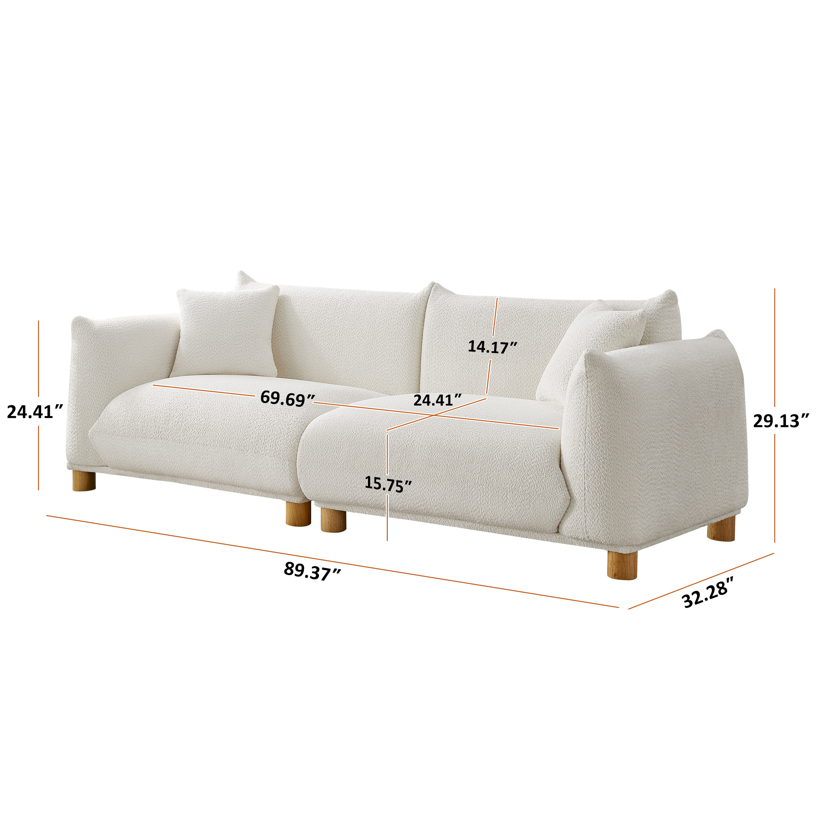 89.37'' 2-Seater Chic Boucle Sofa with Wooden Legs for Modern Home Size