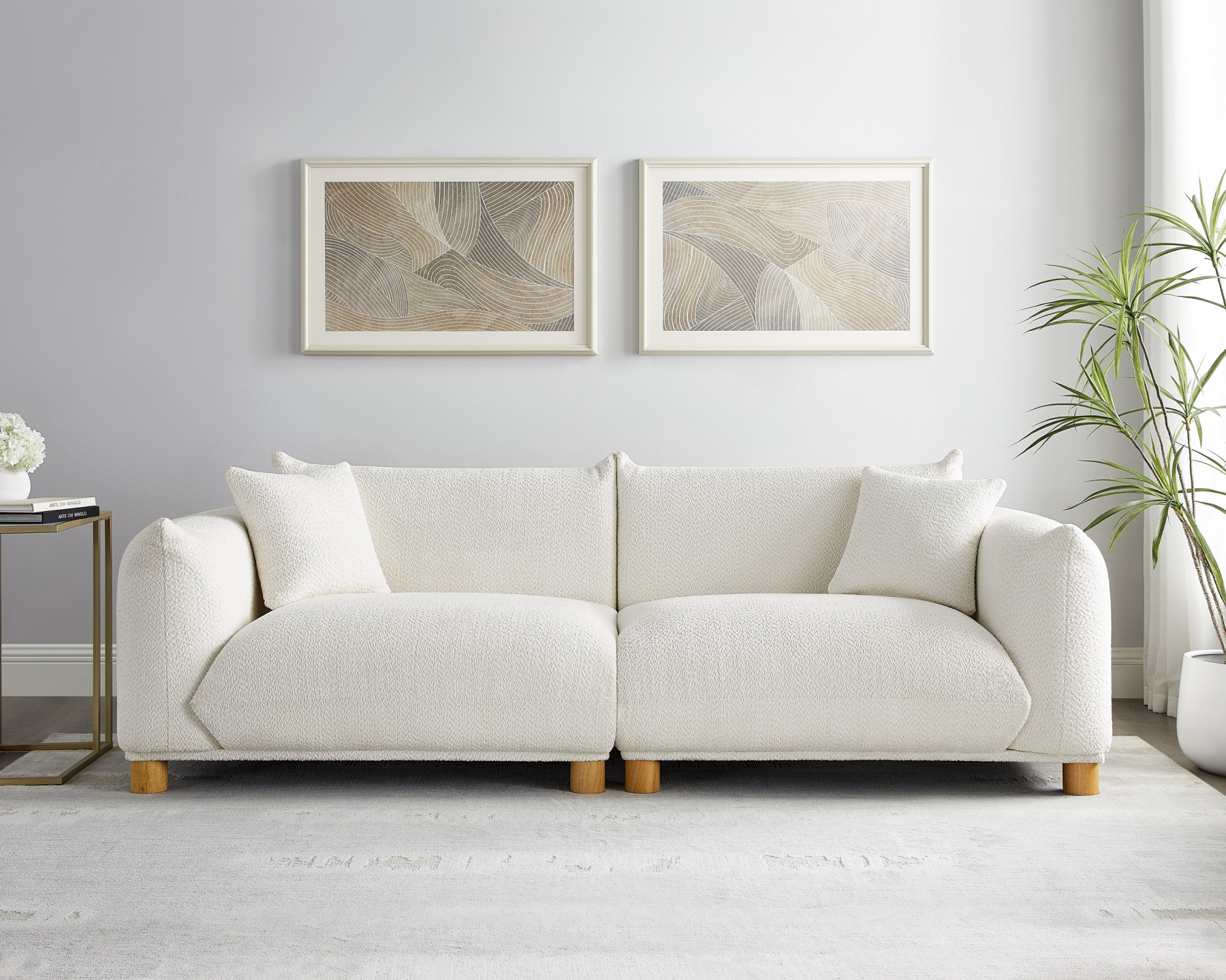 89.37'' 2-Seater Chic Boucle Sofa with Wooden Legs for Modern Home Beige