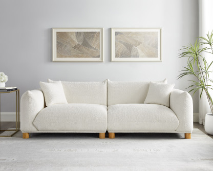 89.37'' 2-Seater Chic Boucle Sofa with Wooden Legs for Modern Home Beige