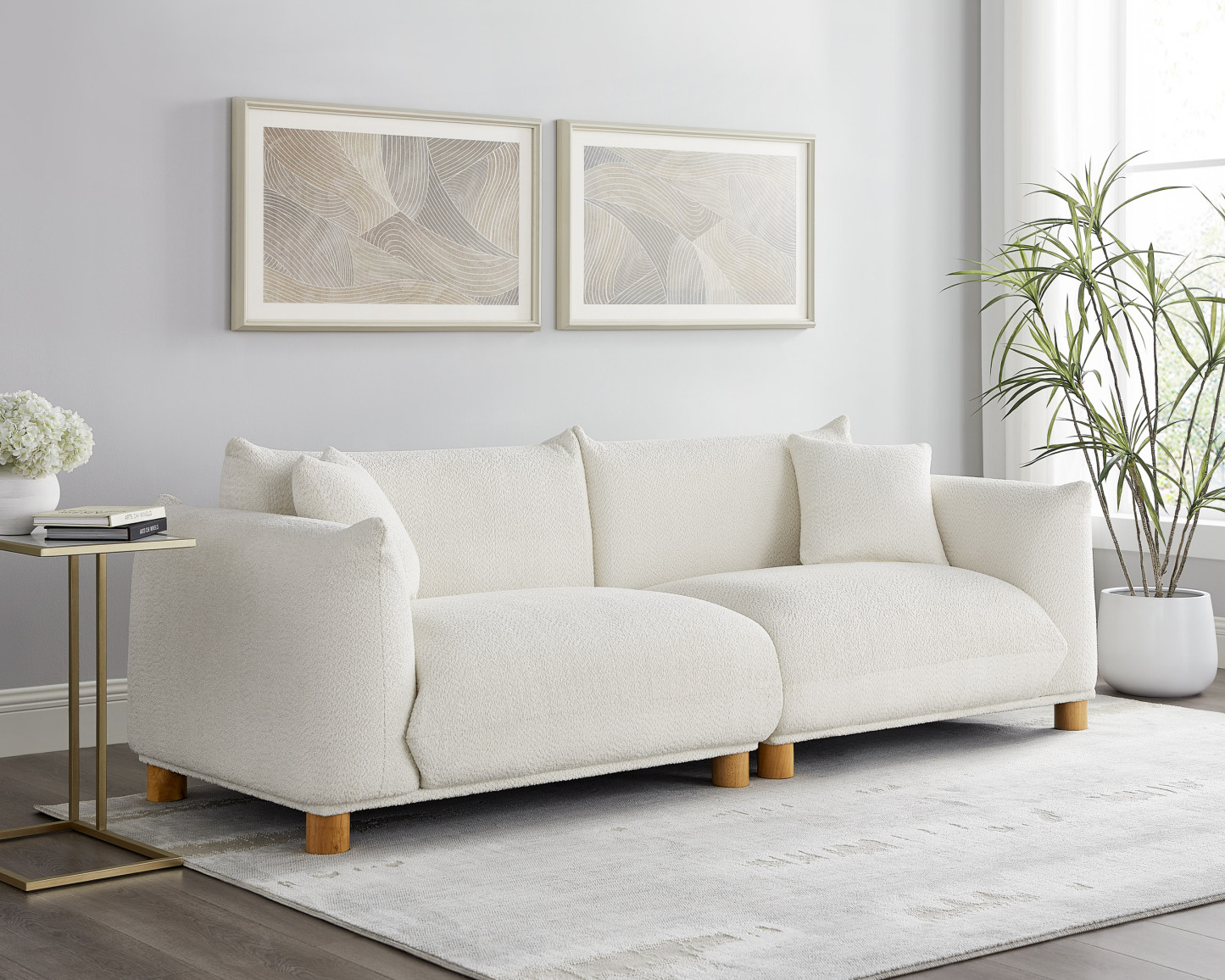 89.37'' 2-Seater Chic Boucle Sofa with Wooden Legs for Modern Home Beige