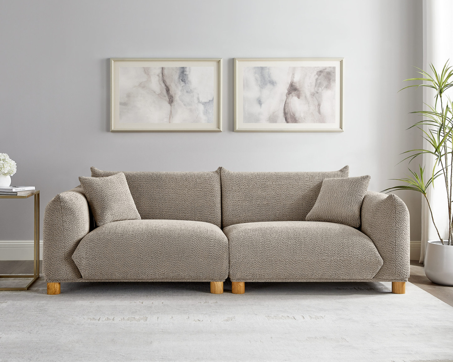 89.37'' 2-Seater Chic Boucle Sofa with Wooden Legs for Modern Home Camel