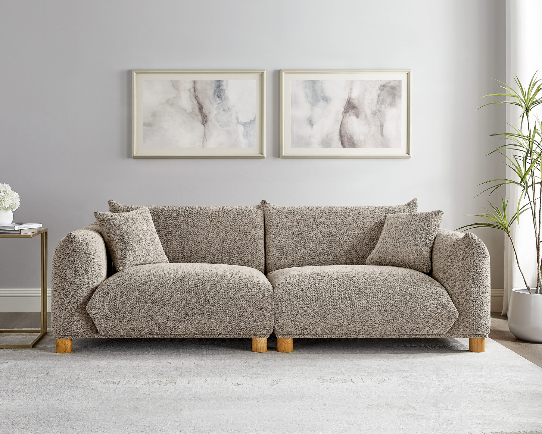 89.37'' 2-Seater Chic Boucle Sofa with Wooden Legs for Modern Home Camel