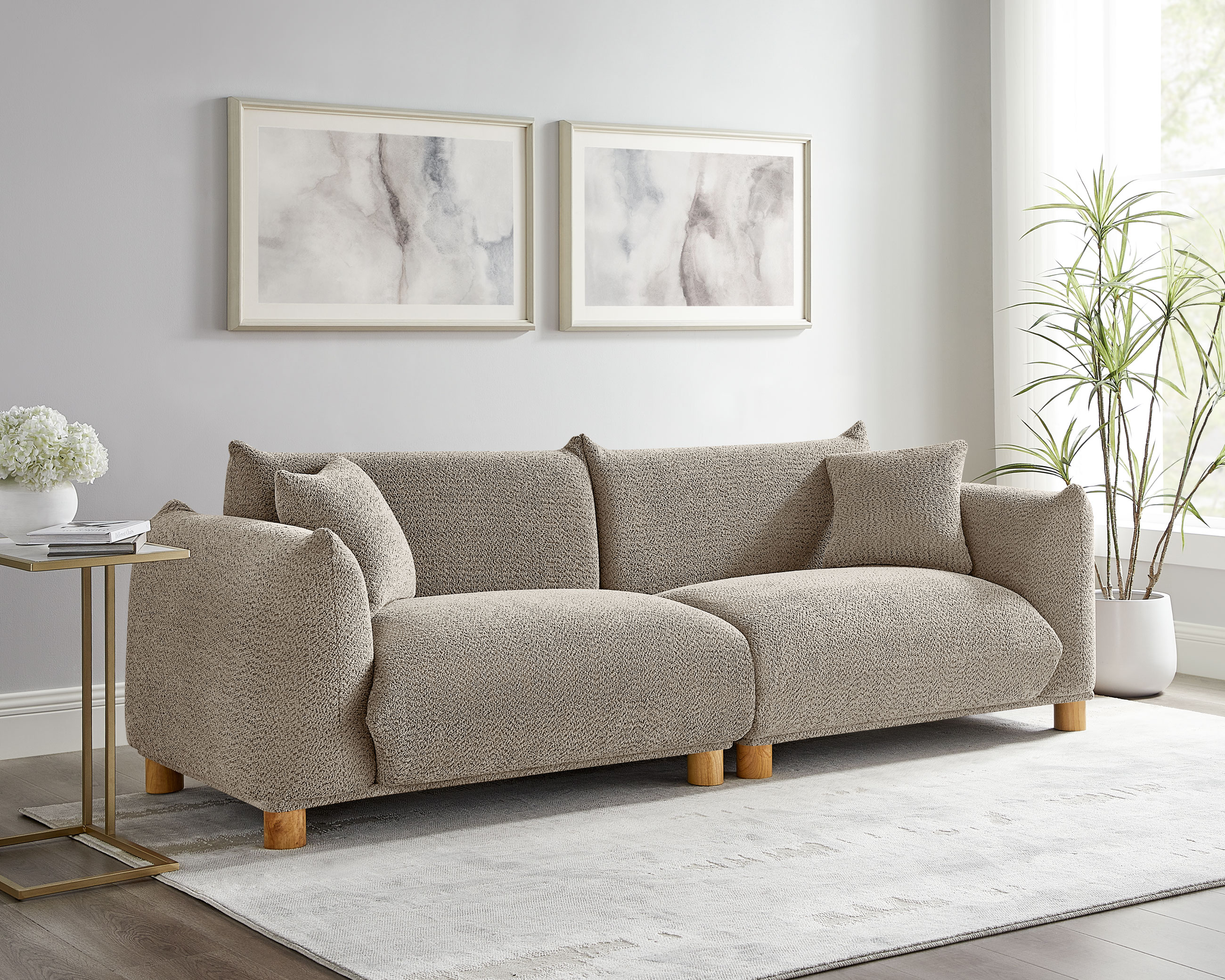 89.37'' 2-Seater Chic Boucle Sofa with Wooden Legs for Modern Home Camel