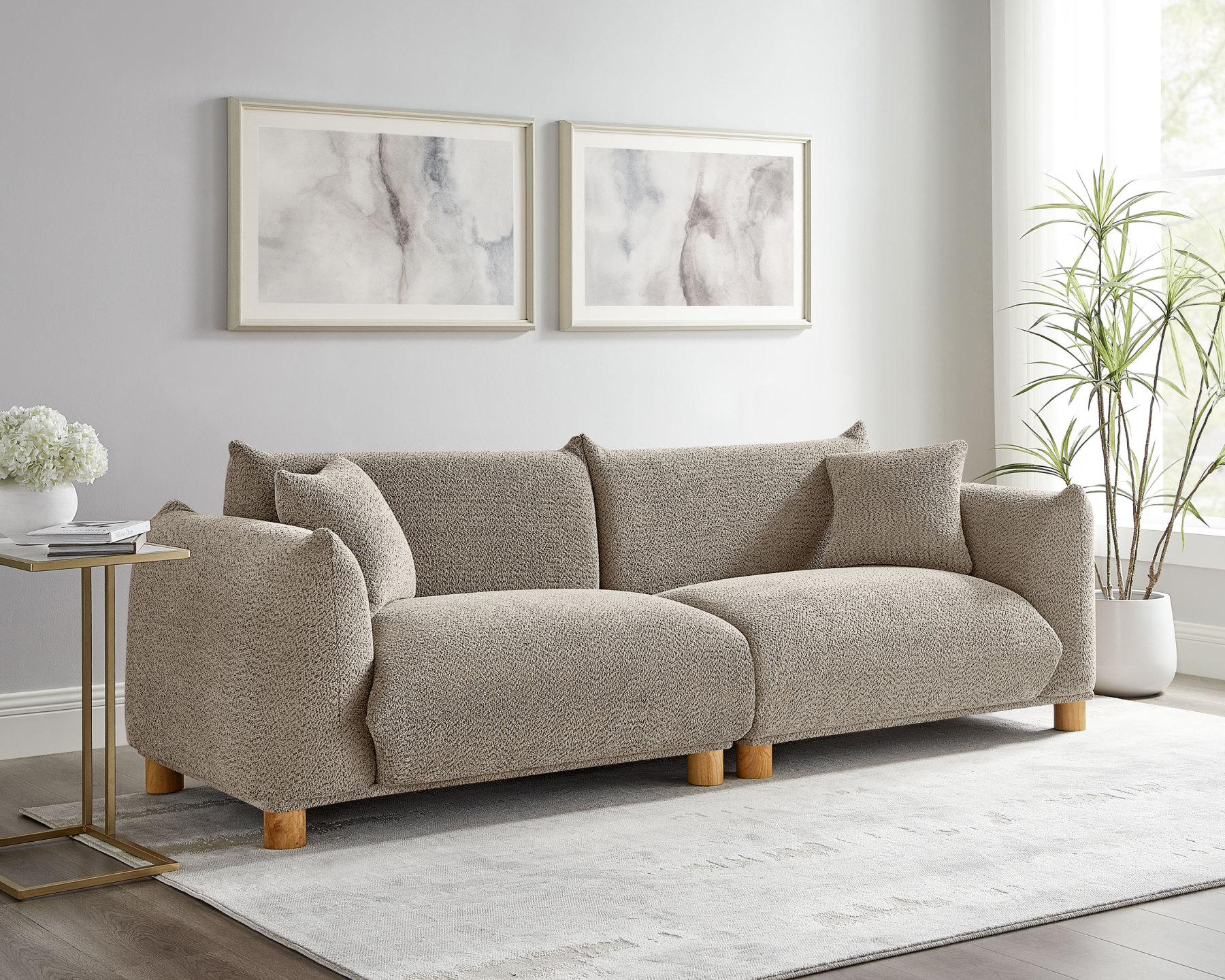 89.37'' 2-Seater Chic Boucle Sofa with Wooden Legs for Modern Home Camel
