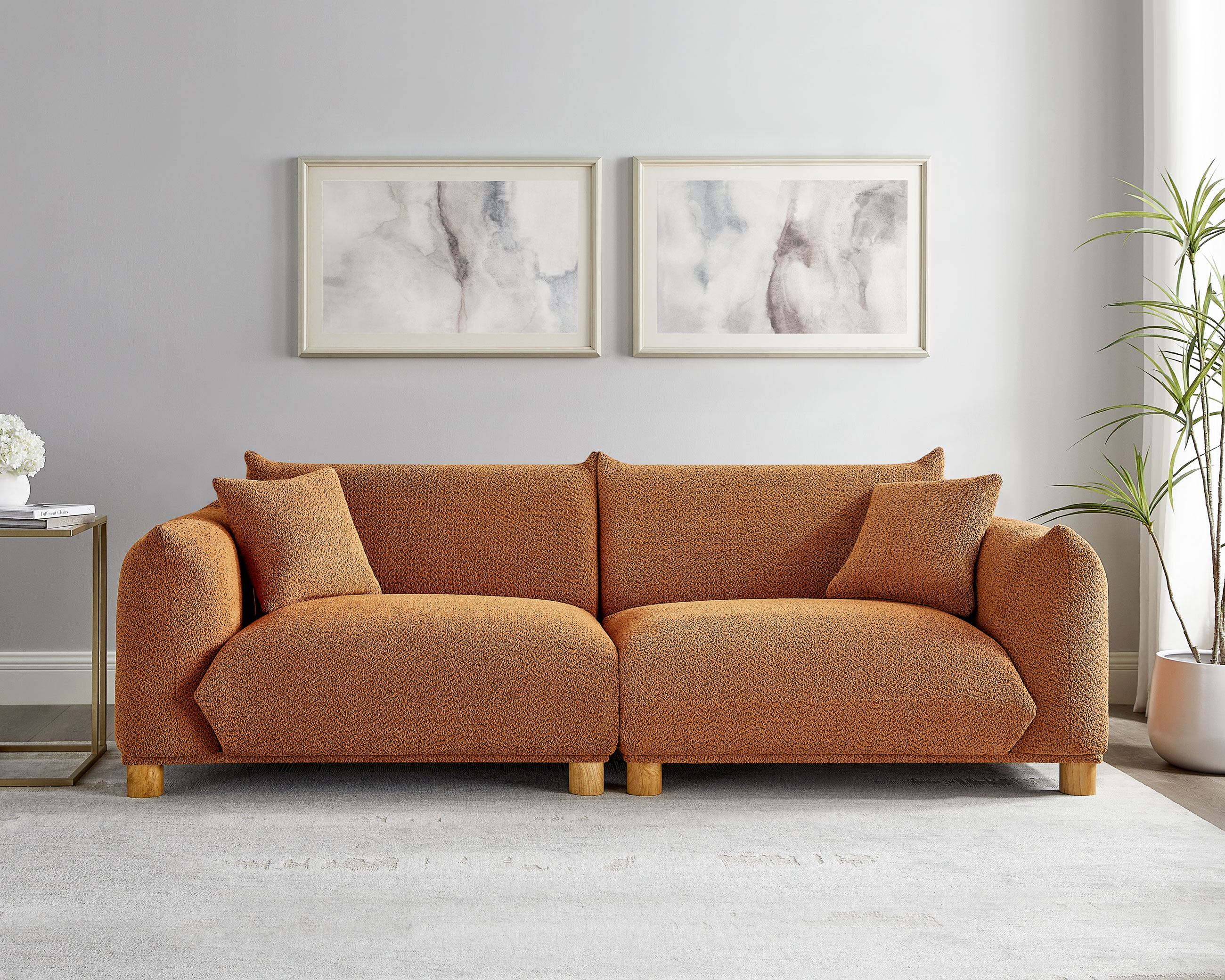 89.37'' 2-Seater Chic Boucle Sofa with Wooden Legs for Modern Home Curry