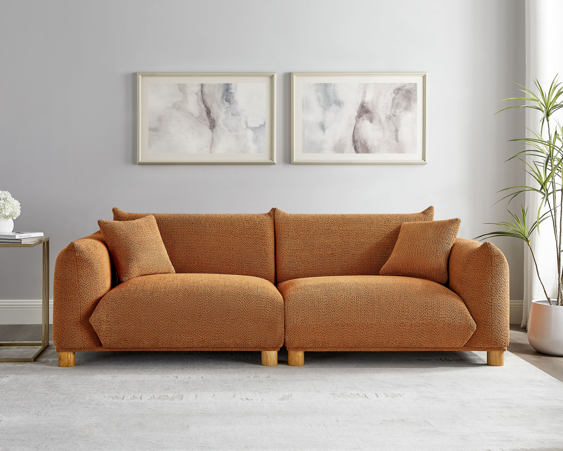 89.37'' 2-Seater Chic Boucle Sofa with Wooden Legs for Modern Home Curry