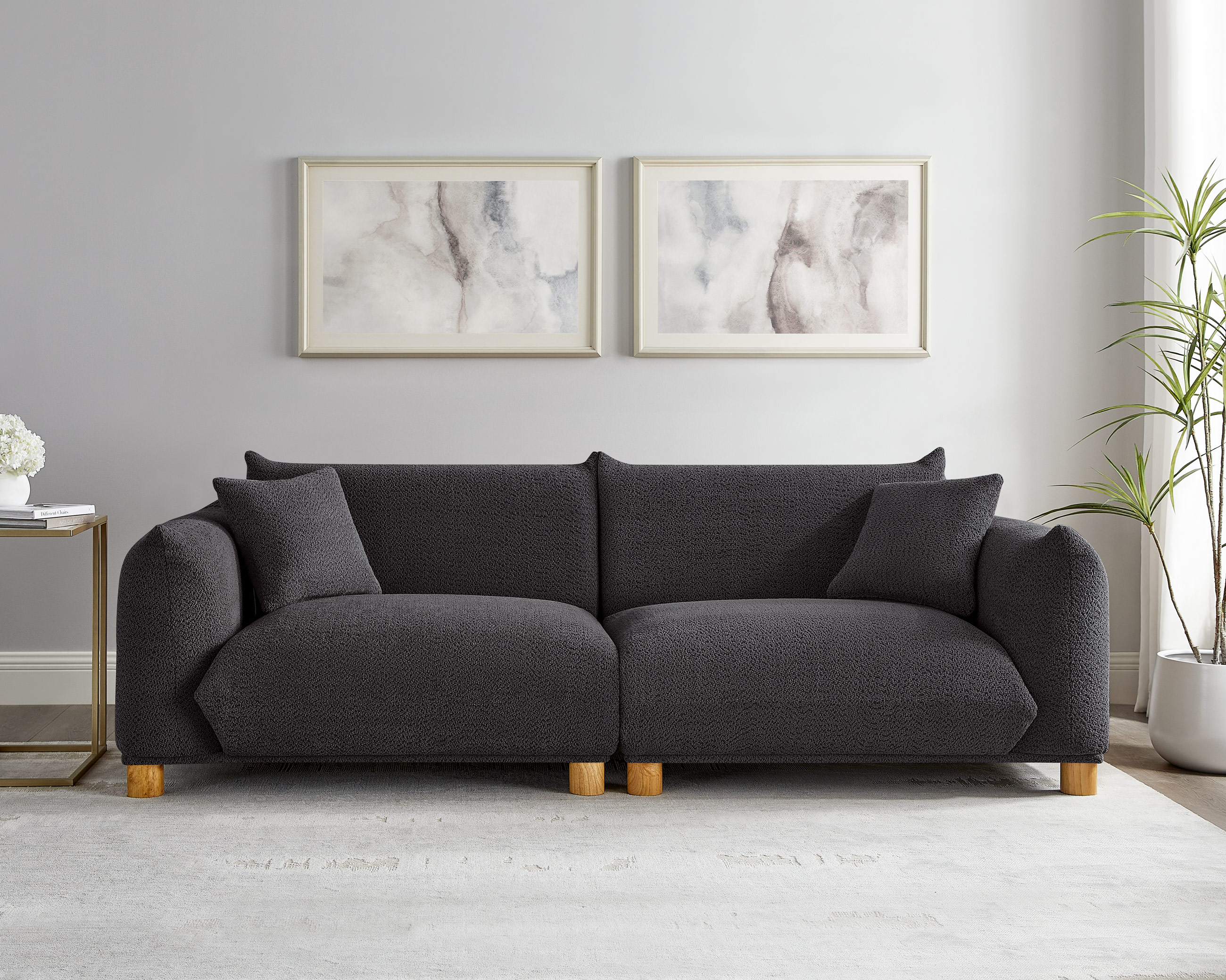 89.37'' 2-Seater Chic Boucle Sofa with Wooden Legs for Modern Home Dark Grey