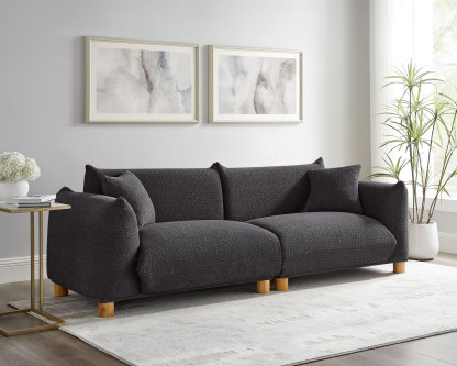 89.37'' 2-Seater Chic Boucle Sofa with Wooden Legs for Modern Home Dark Grey