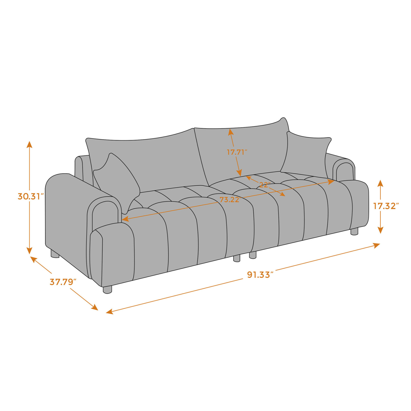 VANOMi 91'' Boucle Love Sofa 2/3/4 Seater Living Room Couch Size