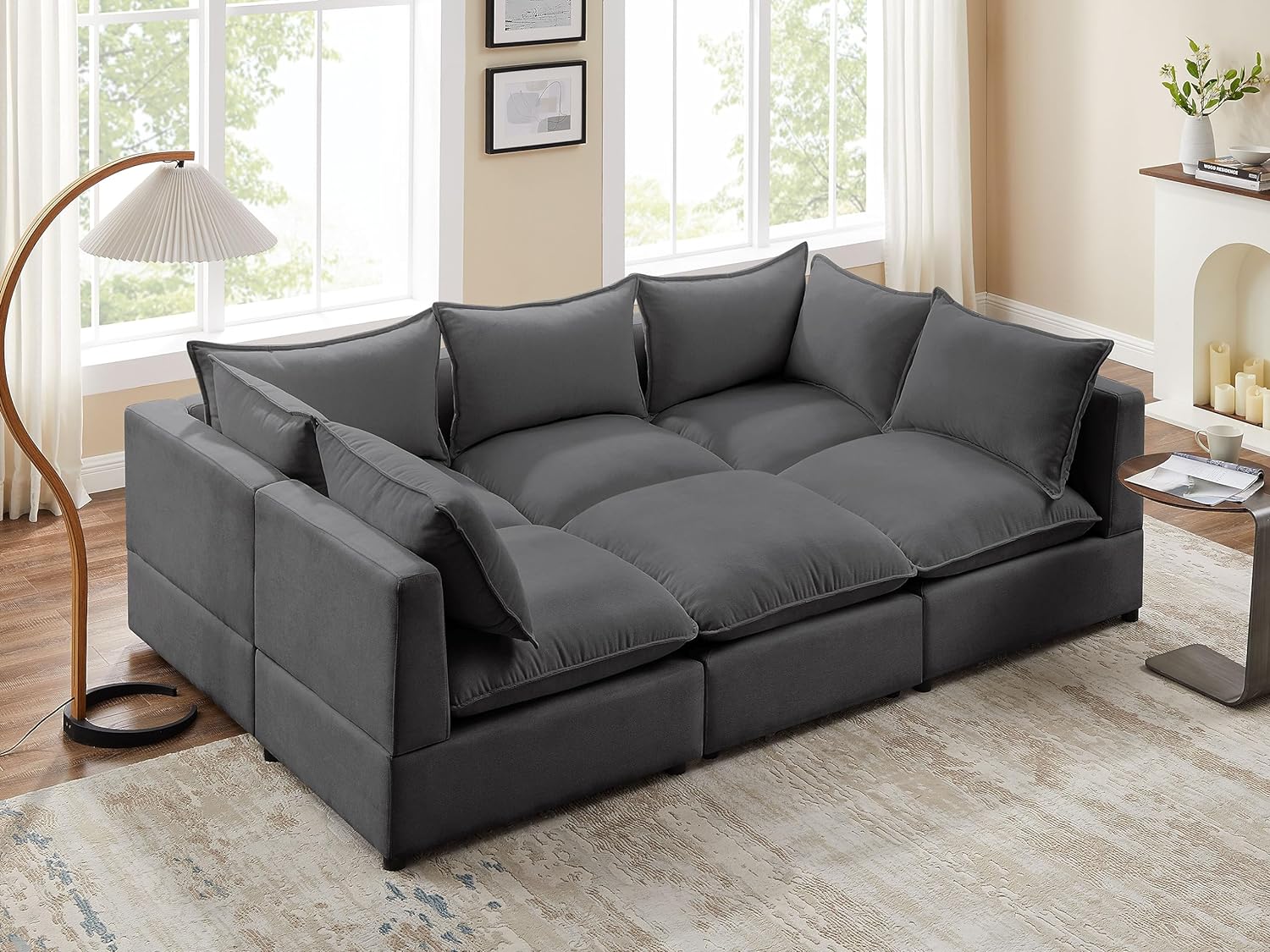 VANOMi 94.5'' Modular Sofa 6 Seat Couch Grey