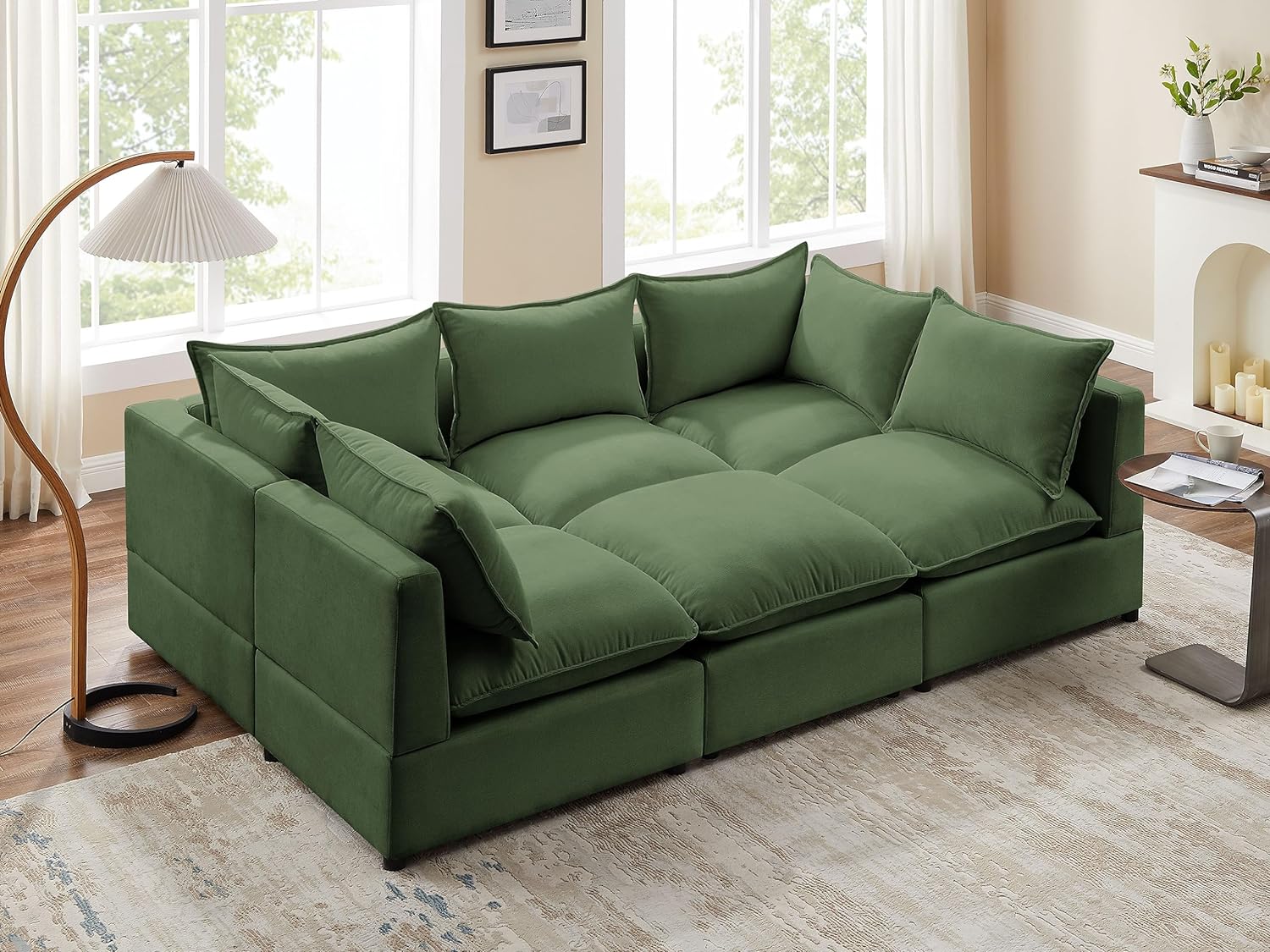 VANOMi 94.5'' Modular Sofa 6 Seat Couch Green