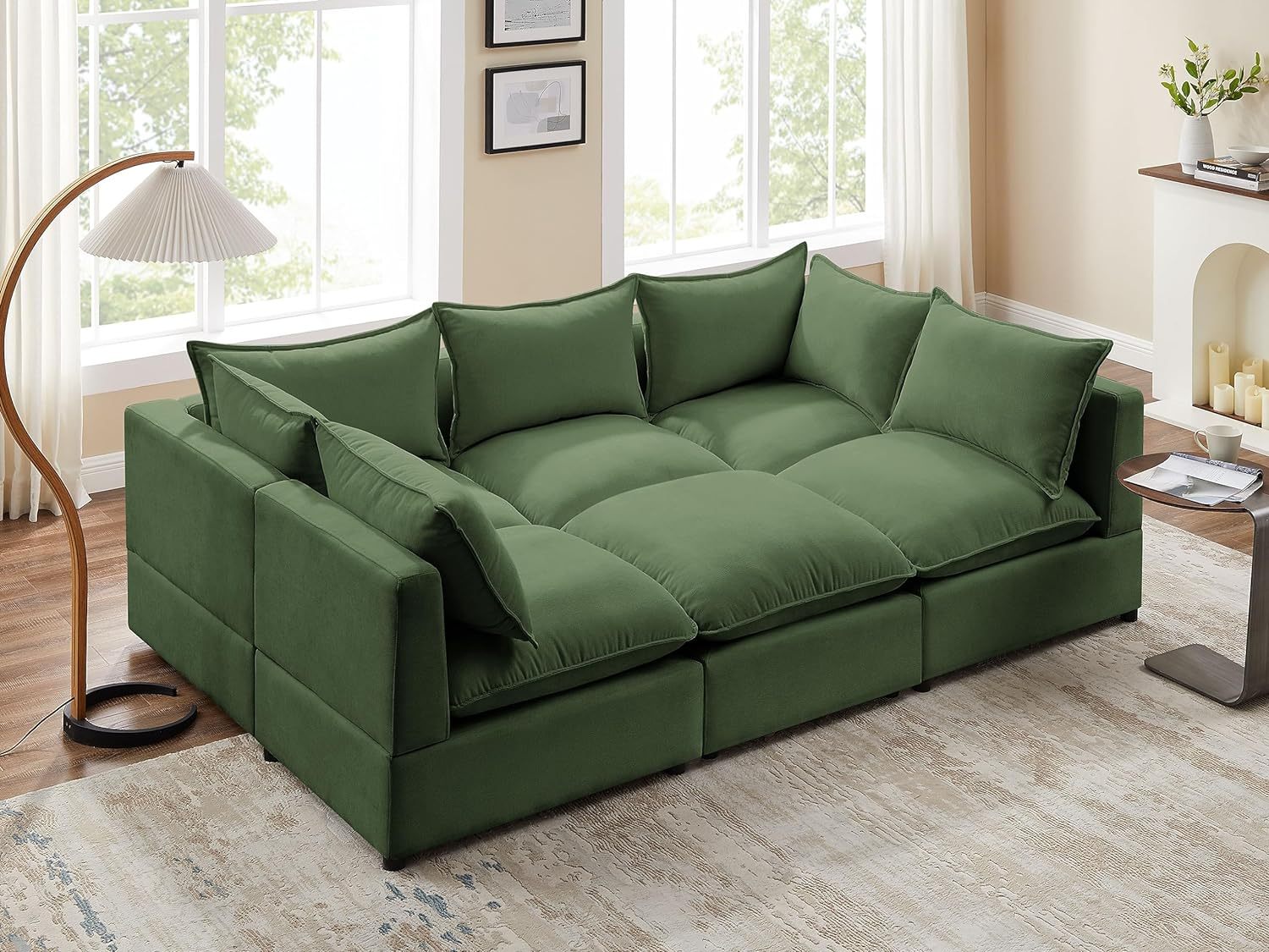 VANOMi 94.5'' Modular Sofa 6 Seat Couch Green