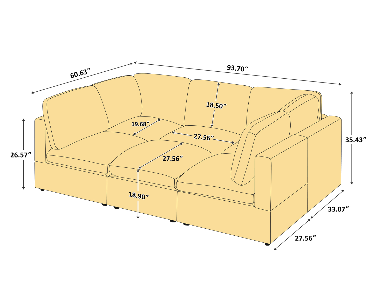 94'' U Shaped 6 Seat Chenille Modular Sofa Bed with Ottomans for Living Room - VANOMi