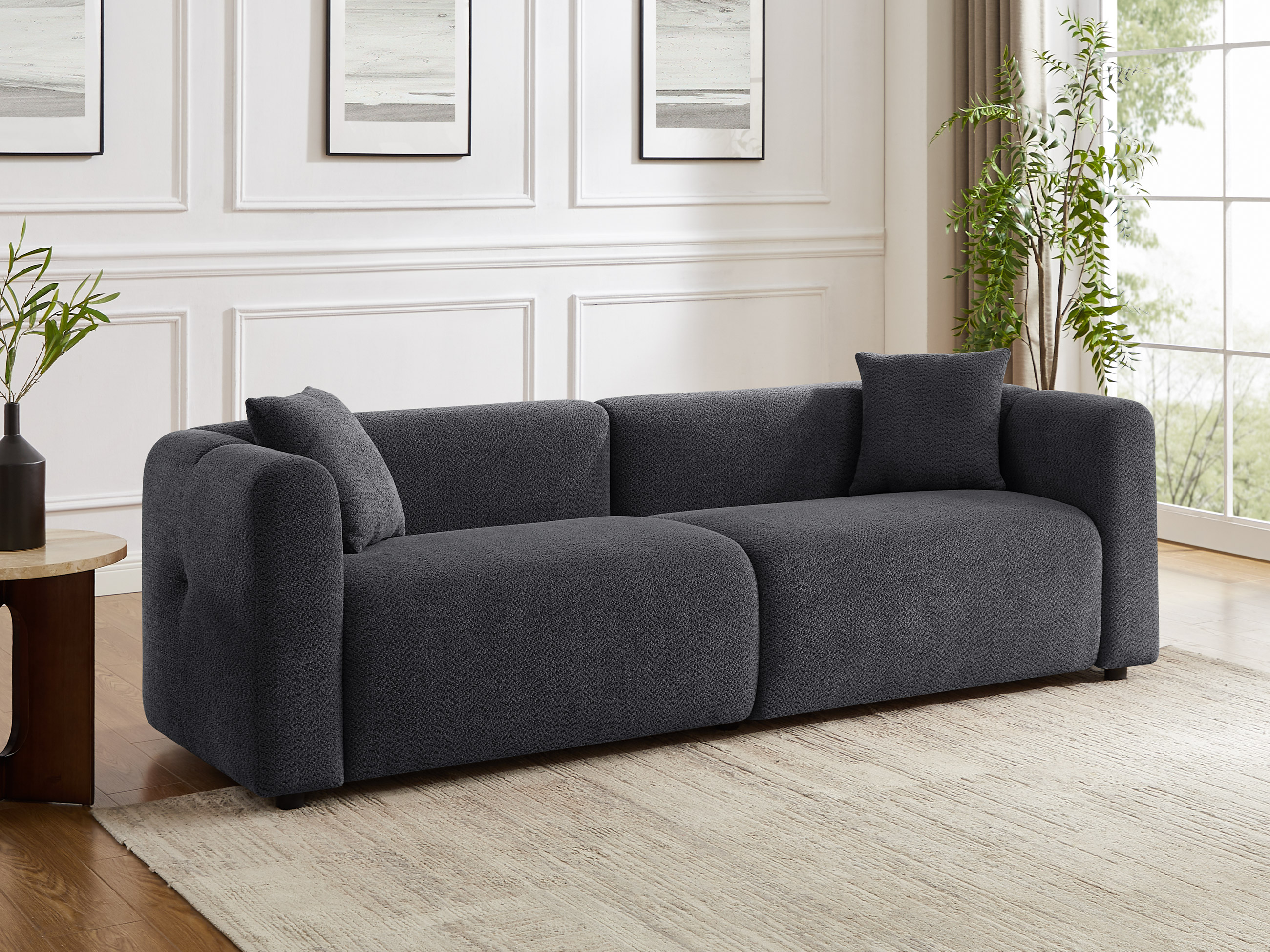 95'' 3-Seater Oversized Boucle Fabric Loveseat Sofa for Living Room Dark Grey