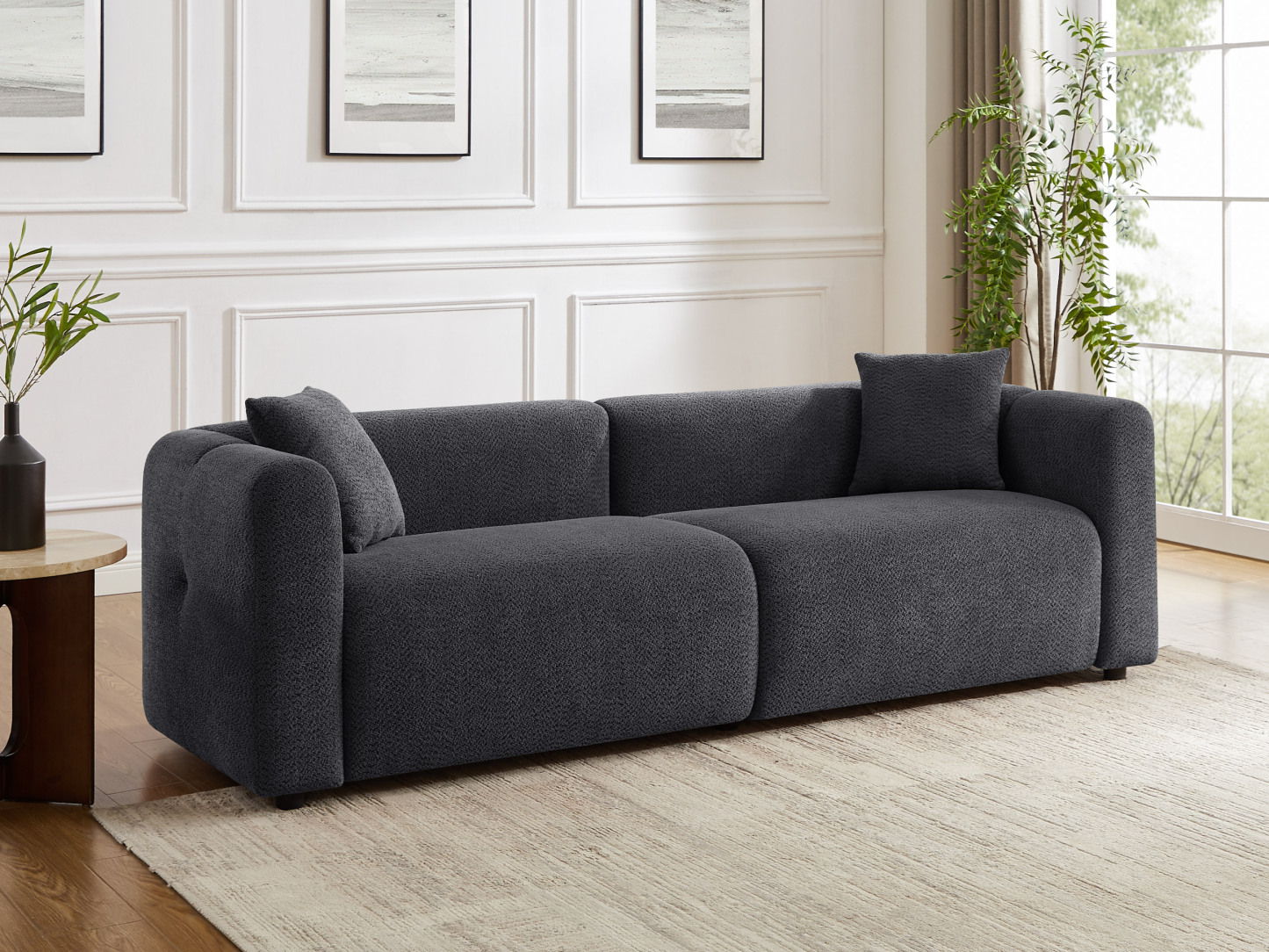 95'' 3-Seater Oversized Boucle Fabric Loveseat Sofa for Living Room Dark Grey