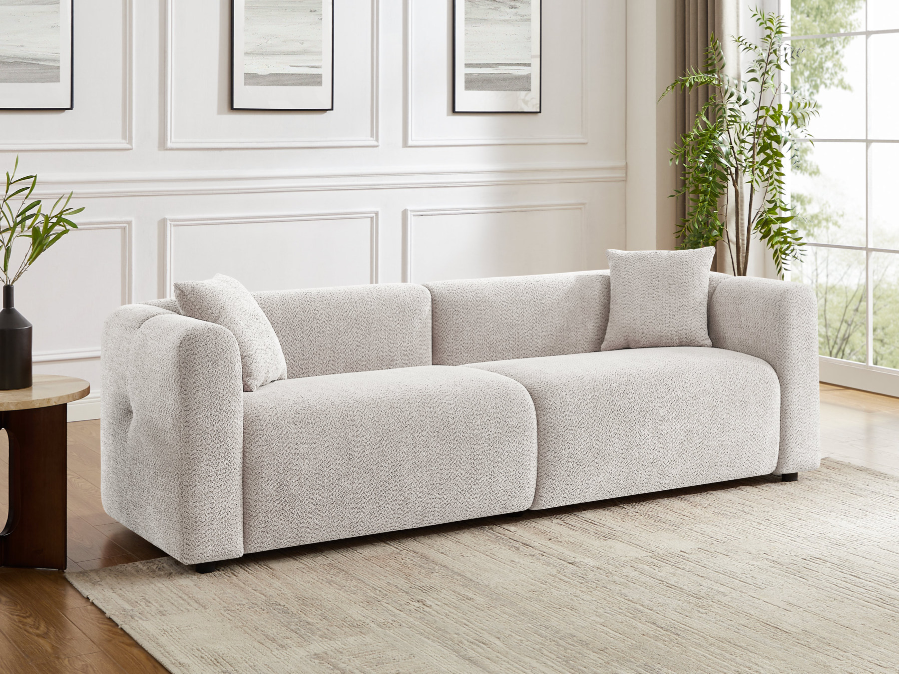 95'' 3-Seater Oversized Boucle Fabric Loveseat Sofa for Living Room Light Khaki