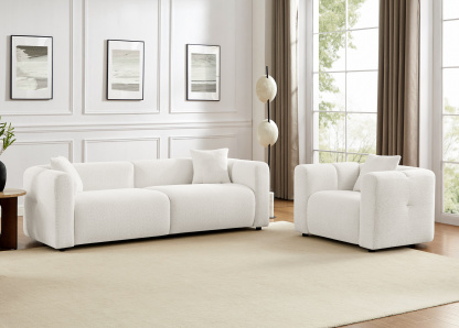 95'' 3-Seater Oversized Boucle Fabric Loveseat Sofa for Living Room White Set ( Sofa + Accent Chair )