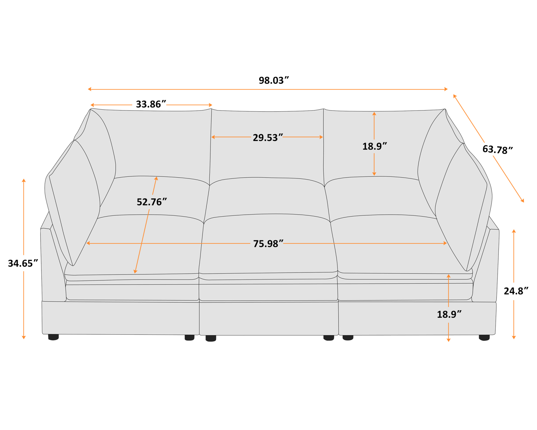 VANOMi 98'' 6 Seat Knit Modular Sofa Bed with Ottomans Size