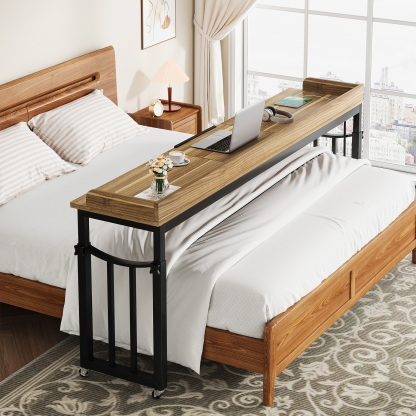 70.8" Adjustable Overbed Table with Wheels, Tilt & Power Outlets