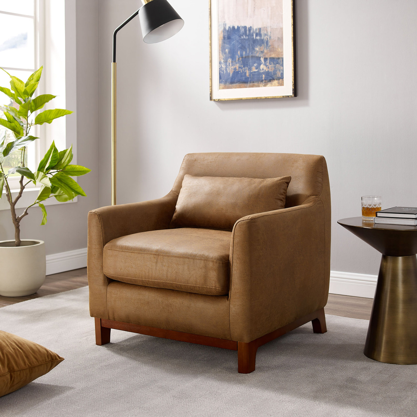 VANOMi Elegant Extra Deep Accent Chair Faux Leather, Brown