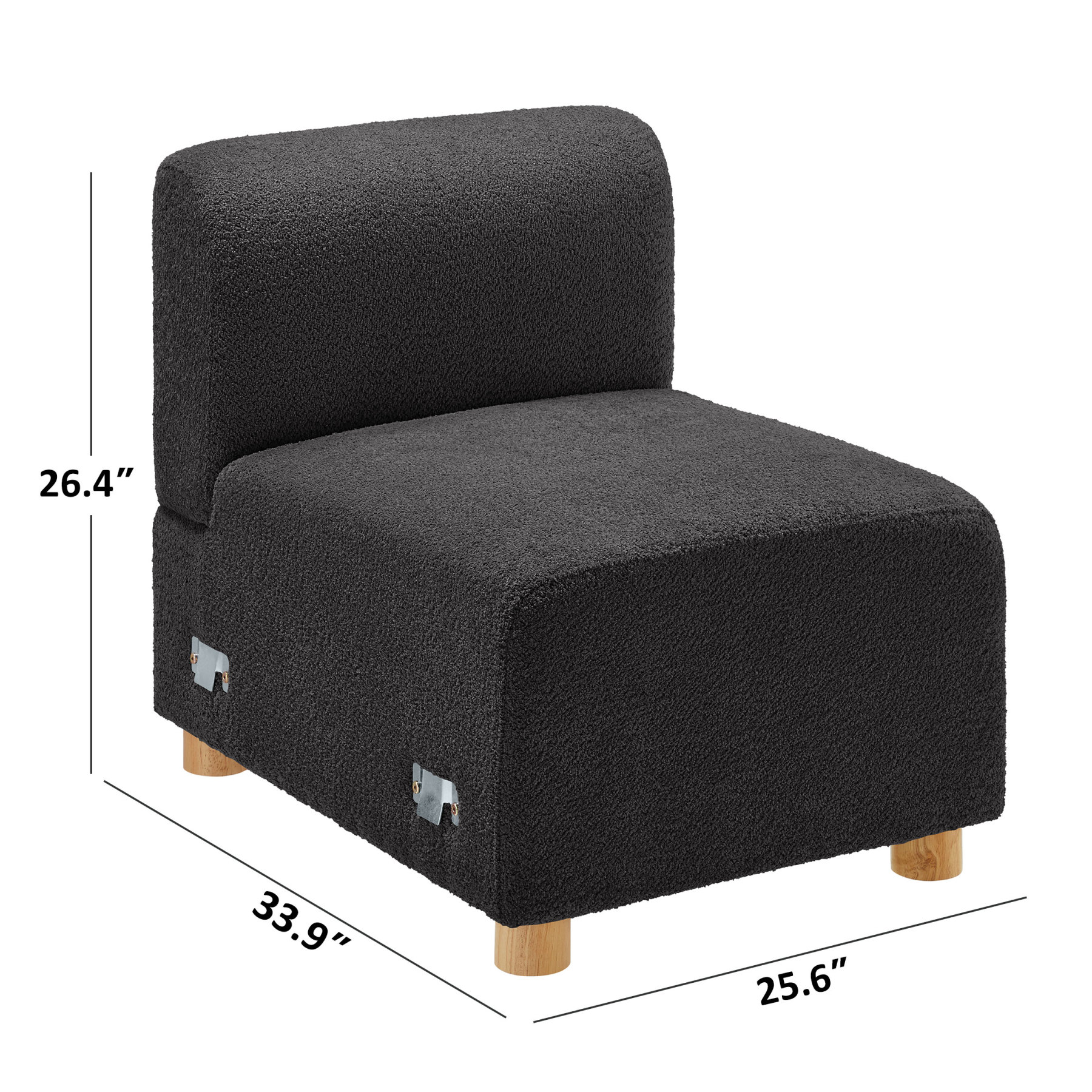 26''W Middle Module Seat for L/U/V Shaped Boucle Modular Sofa Dark Grey Size