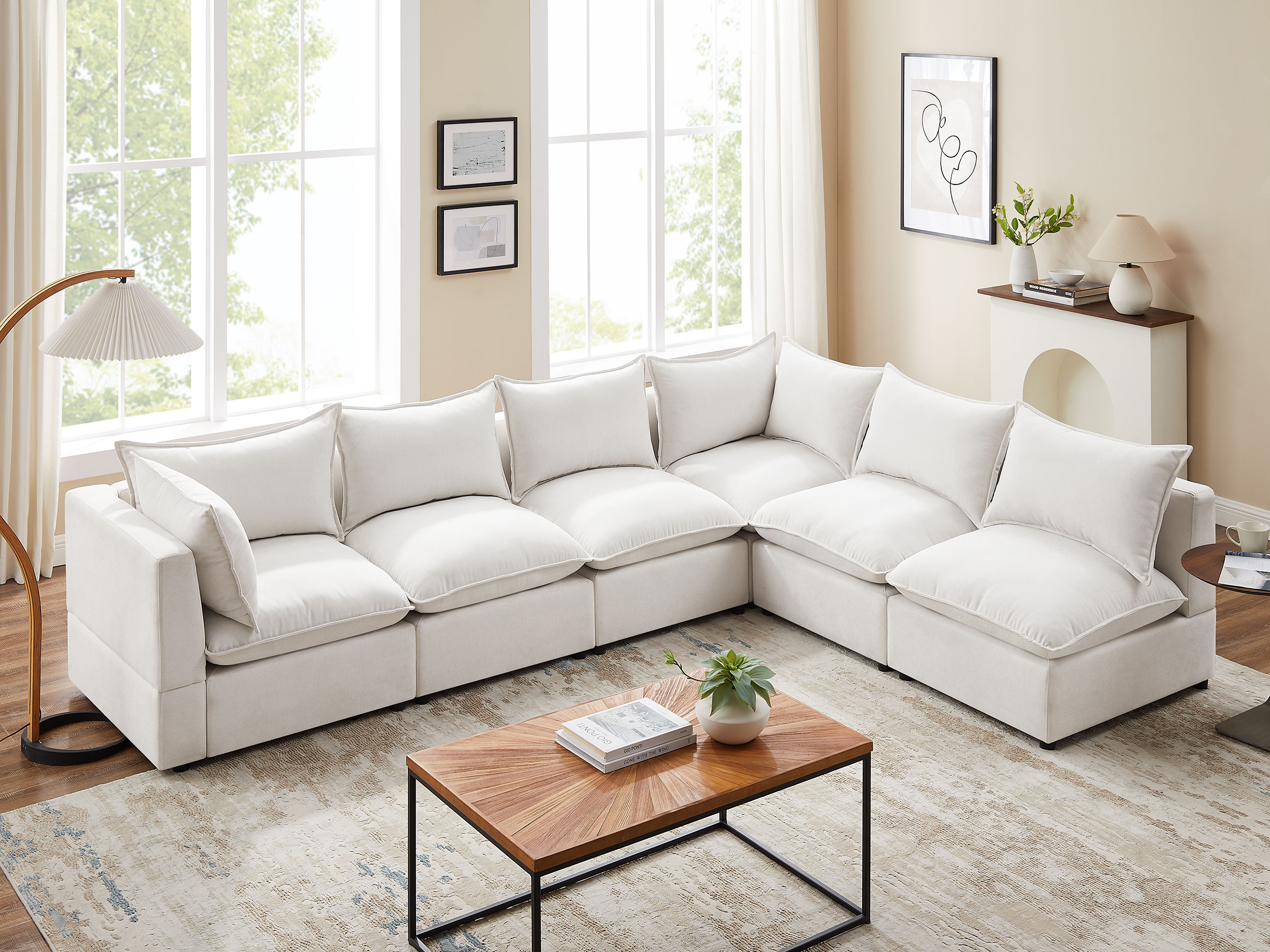 94''-122'' L/U Shaped 5/6/8 Seat Linen Modular Sofa with Ottomans