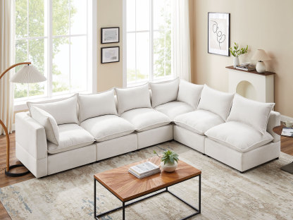 94''-122'' L/U Shaped 5/6/8 Seat Linen Modular Sofa with Ottomans