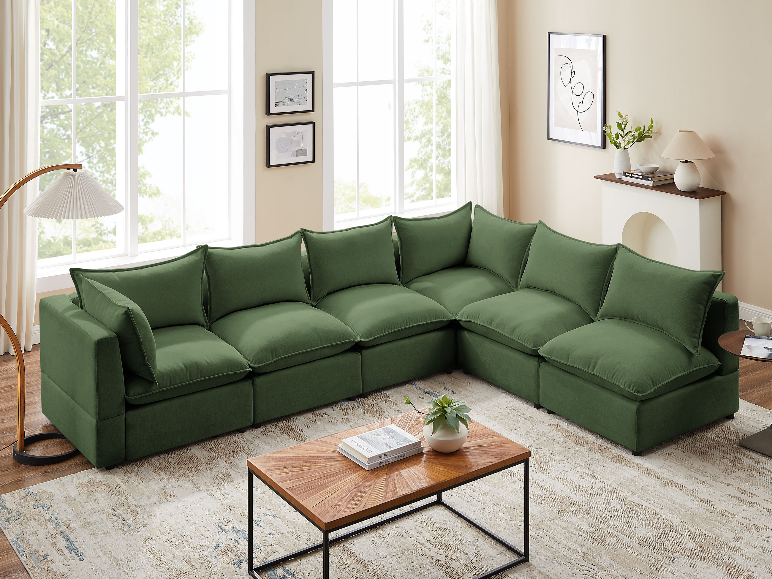 94''-122'' L/U Shaped 5/6/8 Seat Linen Modular Sofa with Ottomans