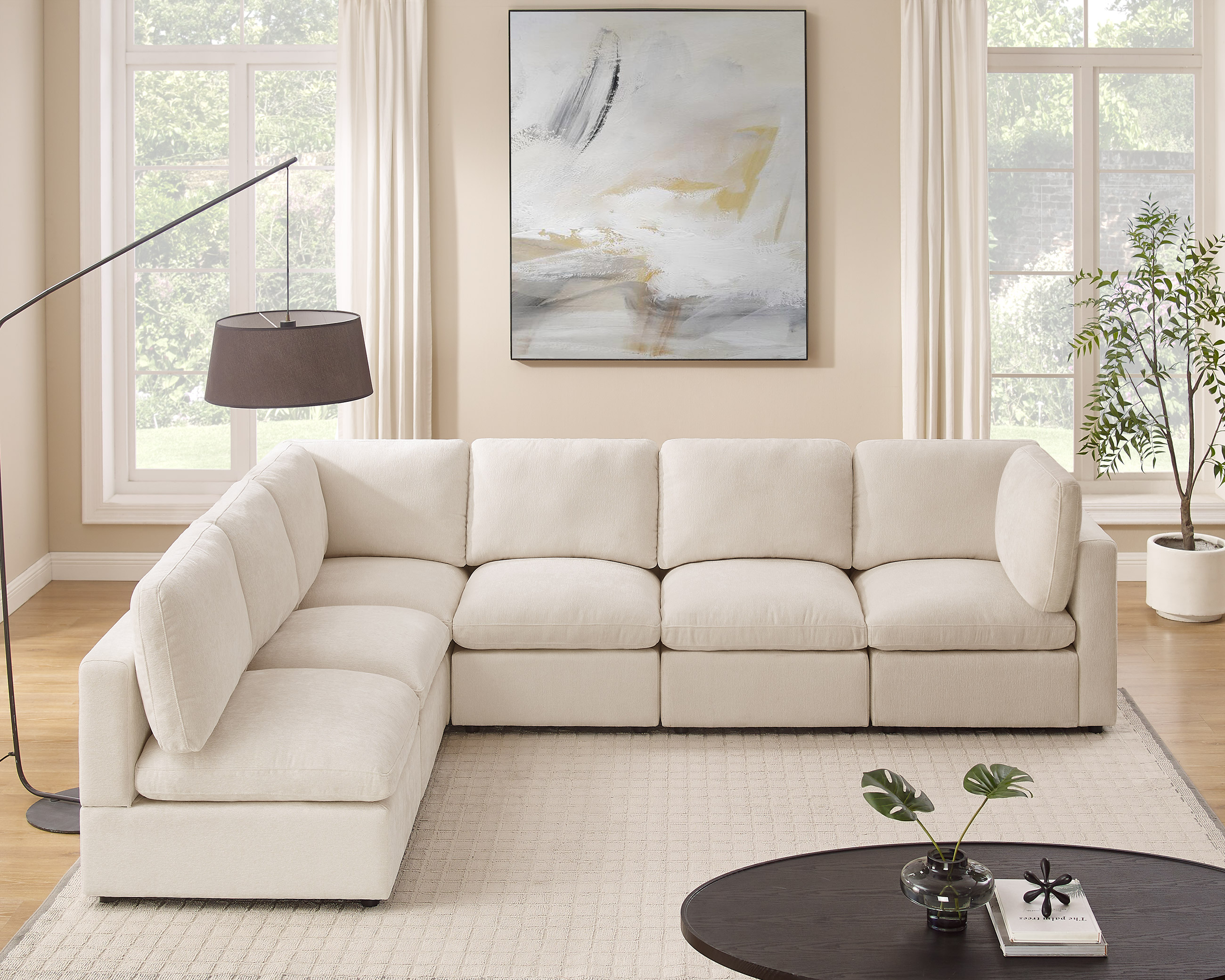 94''-121'' L/U Shaped 5/6/8 Seat Chenille Modular Sofa with Ottomans