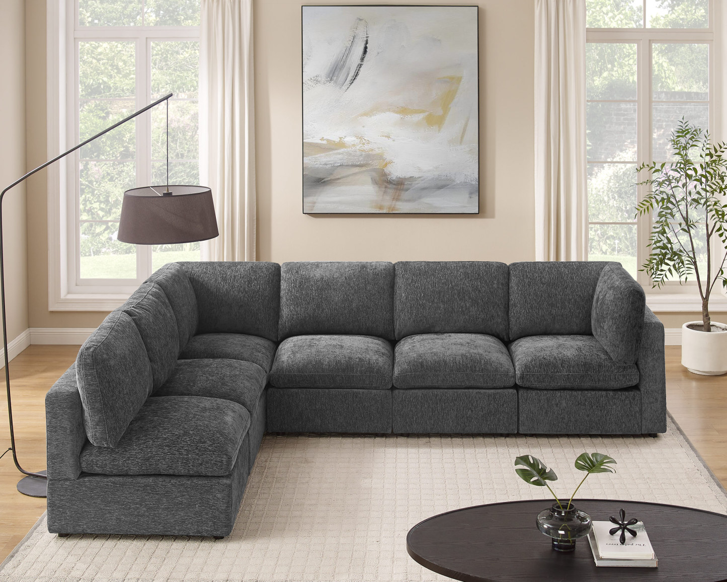 94''-121'' L/U Shaped 5/6/8 Seat Chenille Modular Sofa with Ottomans
