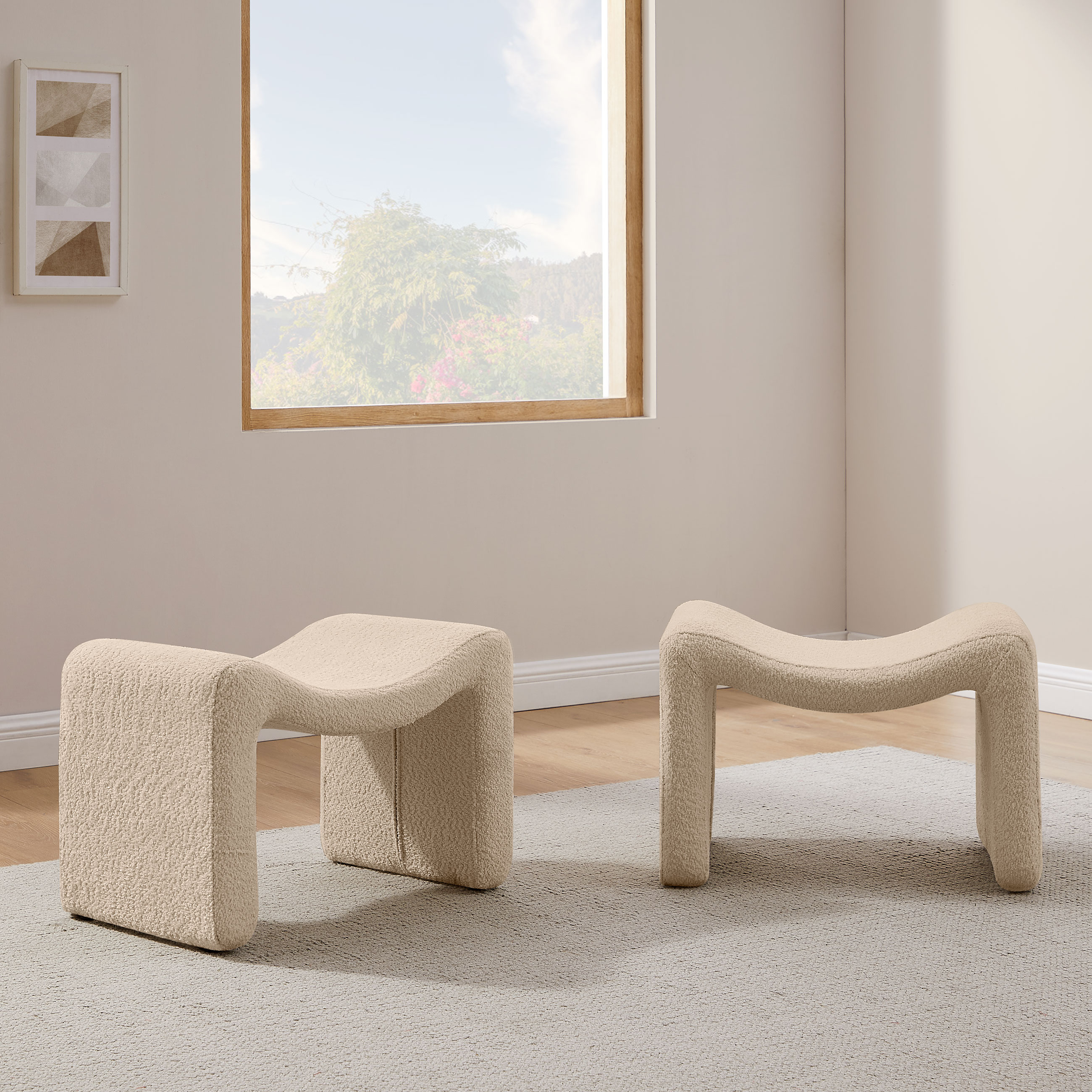 VANOMi Large Camel Boucle Ottoman Foot Stool for Hallway, Living Room, Bedroom Set of 2 Special Offer