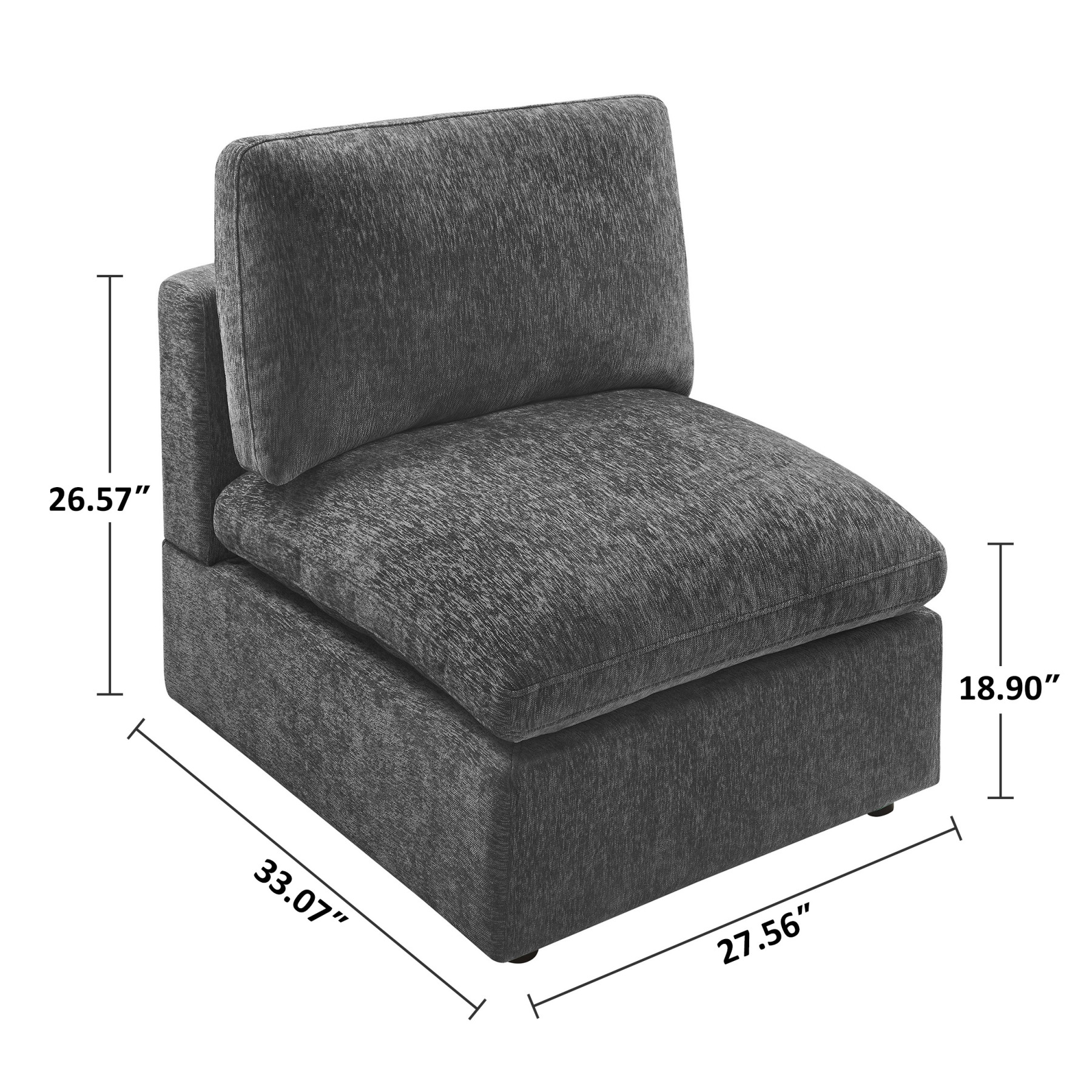 VANOMi Modern Chenille Middle Module for L/U Shaped Modular Sectional Sofa Grey Size