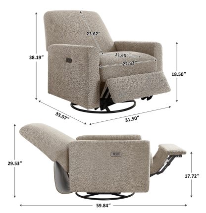 Electric Power Swivel Glider Rocker Recliner Chair with USB & Type-C Port Camel Boucle Size