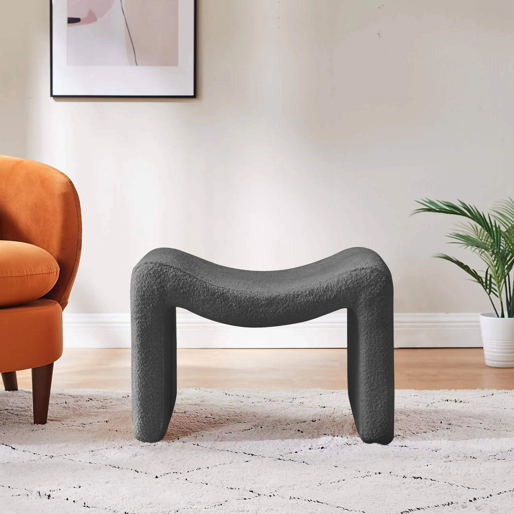 VANOMi Dark Grey Small Ottoman Foot Stool for Hallway, Living Room, Bedroom