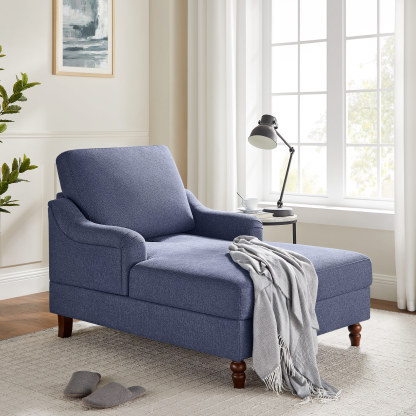 50''D Upholstered Chaise Lounge Chair with Adjustable Backrest Blue