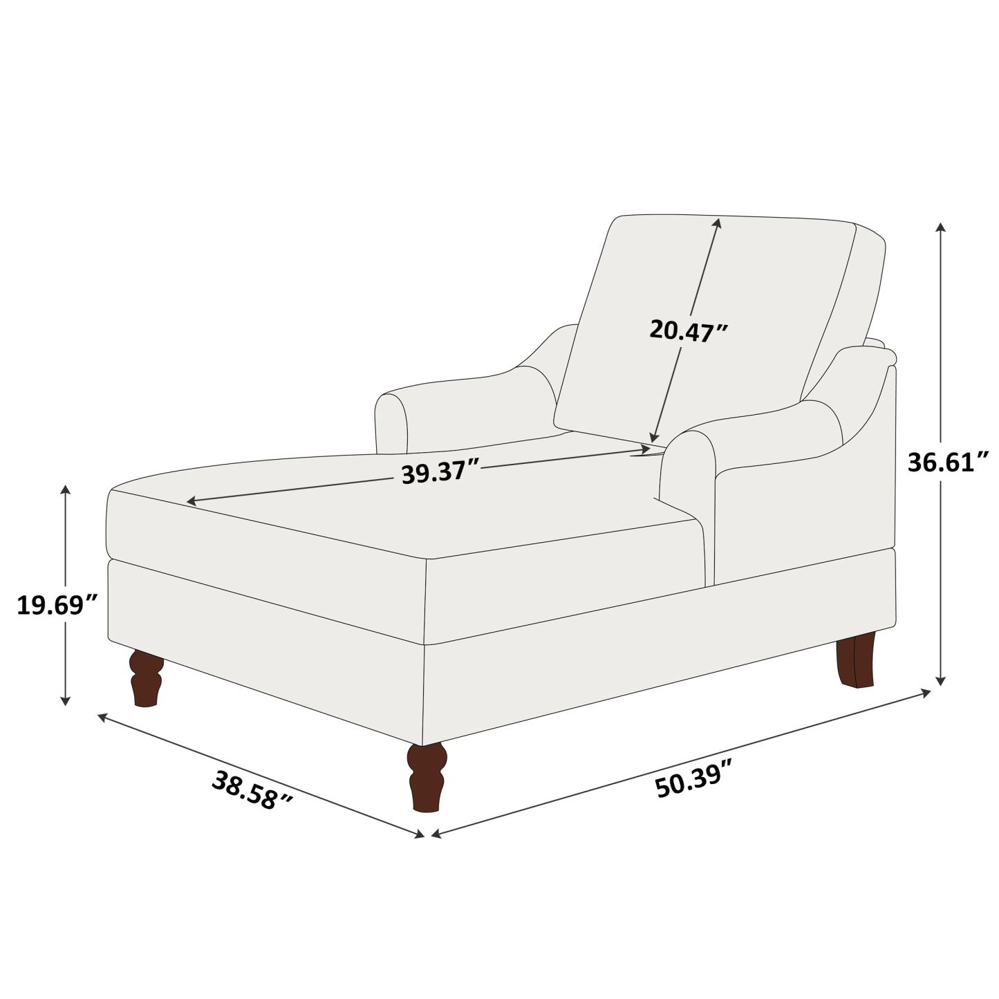 50''D Upholstered Chaise Lounge Chair with Adjustable Backrest Size